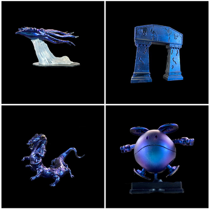 Turbo Dork Blue Raspberry TurboShift paint shows vivid blue to raspberry color shift on miniatures against black background.