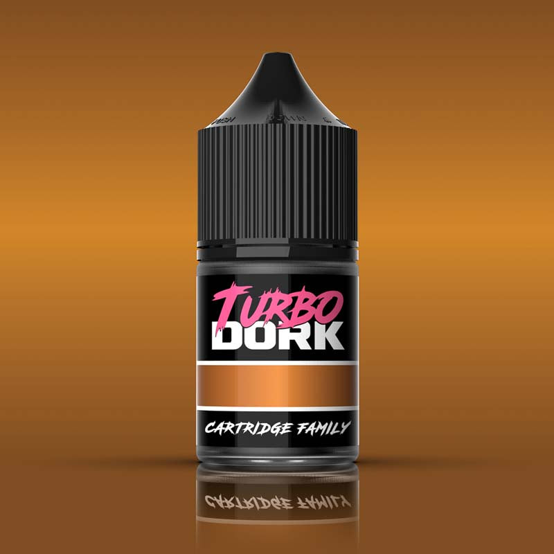 Turbo Dork Cartridge Family Metallic acrylic paint 22ml bottle with black cap and metallic label design.