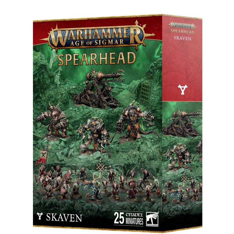 Warhammer Age Of Sigmar Spearhead Skaven set with 25 unassembled plastic miniatures including Grey Seer and Stormfiends