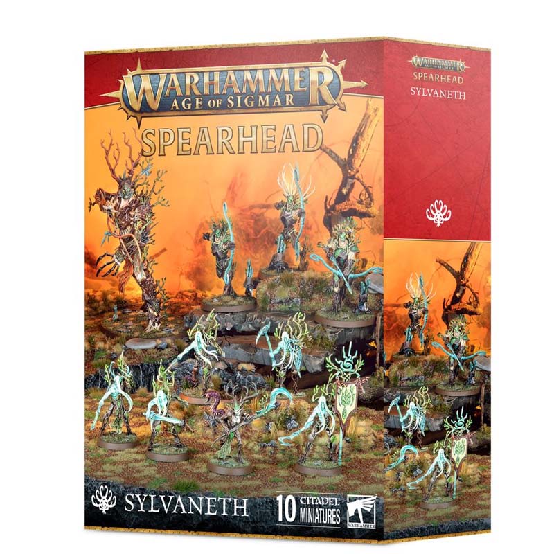Warhammer Age Of Sigmar Spearhead Sylvaneth box with unpainted multipart plastic Sylvaneth miniatures for tabletop gaming.