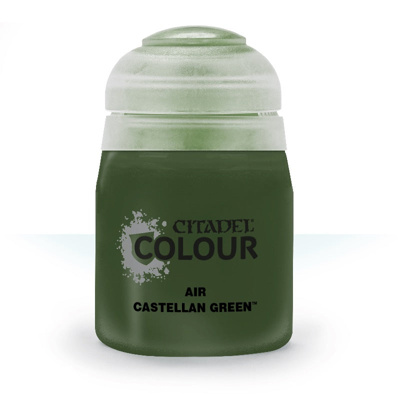 Citadel Base Castellan Green air paint in 12ml pot for rich base coats and detailed miniature painting.