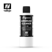 Vallejo Airbrush Cleaner bottle for removing paint residue and lubricating airbrush interiors without damage.