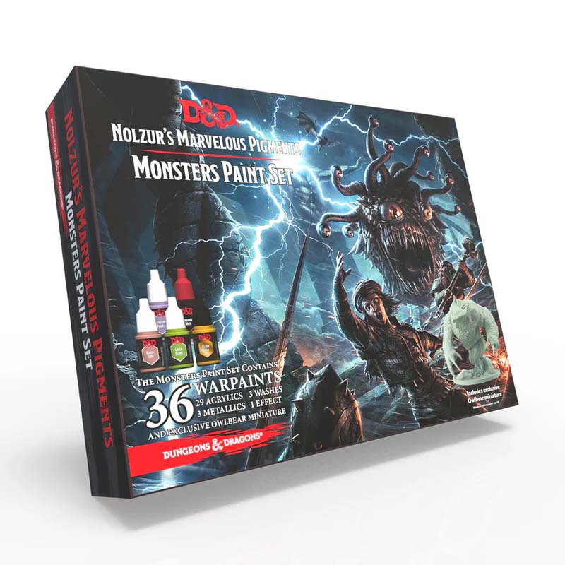 The Army Painter Nolzur's Pigments D&D Monsters Paint Set with 36 Warpaints and exclusive Owlbear miniature.