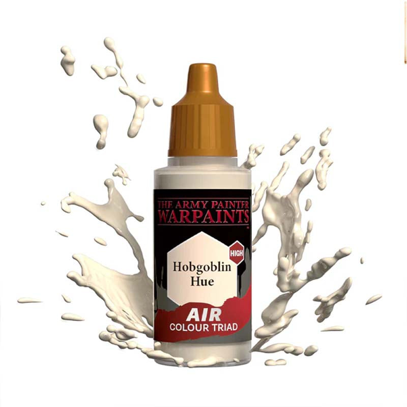 The Army Painter Air Hobgoblin Hue airbrush-ready paint bottle with splashing paint and mixing balls inside.
