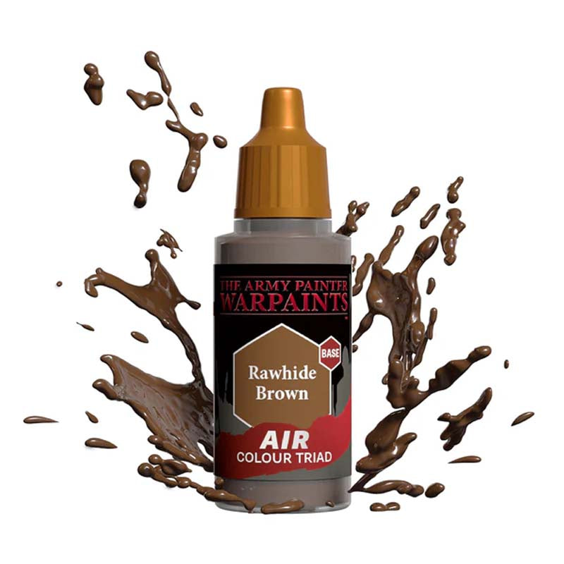 The Army Painter Air Rawhide Brown airbrush-ready paint with pre-loaded mixing balls in a rich brown shade.