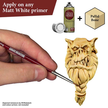 The Army Painter Speedpaint Pallid Bone applied with a brush on a detailed miniature over white primer.