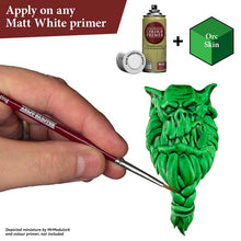 The Army Painter Speedpaint Orc Skin applied with brush on primed miniature for vibrant green shading and highlighting effects.