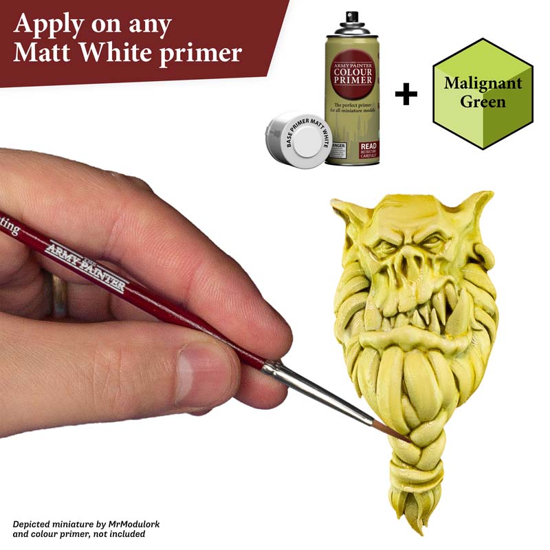 The Army Painter Speedpaint Malignant Green shows one-coat miniature paint for vibrant shading and highlights.