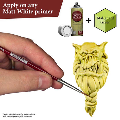 The Army Painter Speedpaint Malignant Green shows one-coat miniature paint for vibrant shading and highlights.