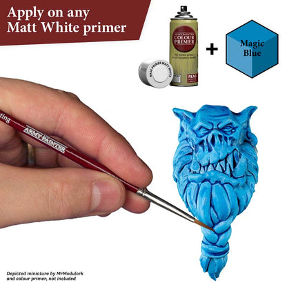 The Army Painter Speedpaint Magic Blue applied with precision brush for vibrant vivid blue shading and highlighting on miniature.