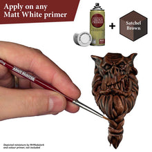 The Army Painter Speedpaint Satchel Brown showing rich one-coat paint with shading on a detailed miniature figure.