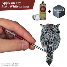 The Army Painter Speedpaint Metallic Enchanted Steel showing detailed miniature painting with vibrant shading and easy highlights.