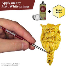 The Army Painter Speedpaint Pastel Yellow demonstrating one-coat vibrant shading and highlights on a miniature model.