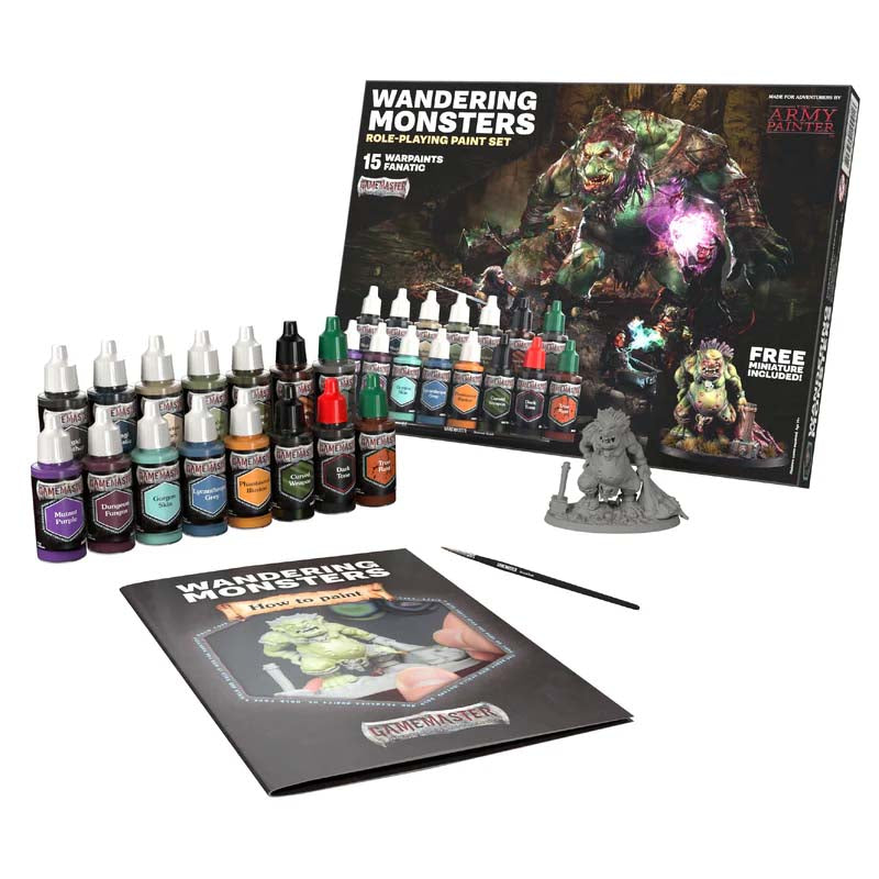 The Army Painter Gamemaster Wandering Monsters Role-playing Paint Set with 15 paints, tutorial guide, brush, and snap-fit troll miniature.