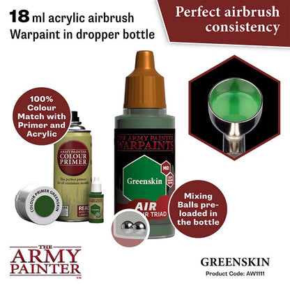 The Army Painter Air Greenskin 18ml acrylic airbrush warpaint with mixing balls and perfect consistency