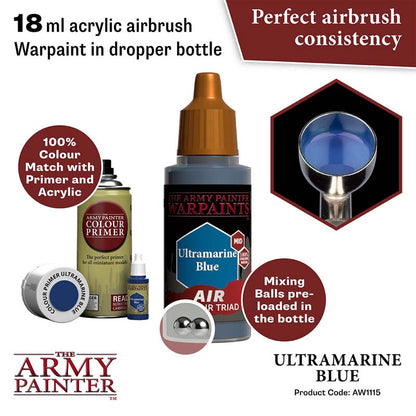 The Army Painter Air Ultramarine Blue 18ml airbrush acrylic warpaint with mixing balls and perfect consistency