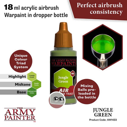 The Army Painter Air Jungle Green 18ml acrylic airbrush warpaint with perfect consistency and mixing balls in dropper bottle