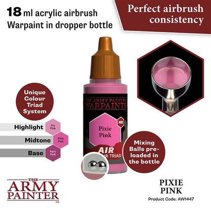The Army Painter Air Pixie Pink 18ml acrylic airbrush warpaint with perfect consistency and pre-loaded mixing balls.