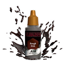 The Army Painter Air Rough Iron bottle with metallic paint splashes showcasing airbrush suitable Warpaints.