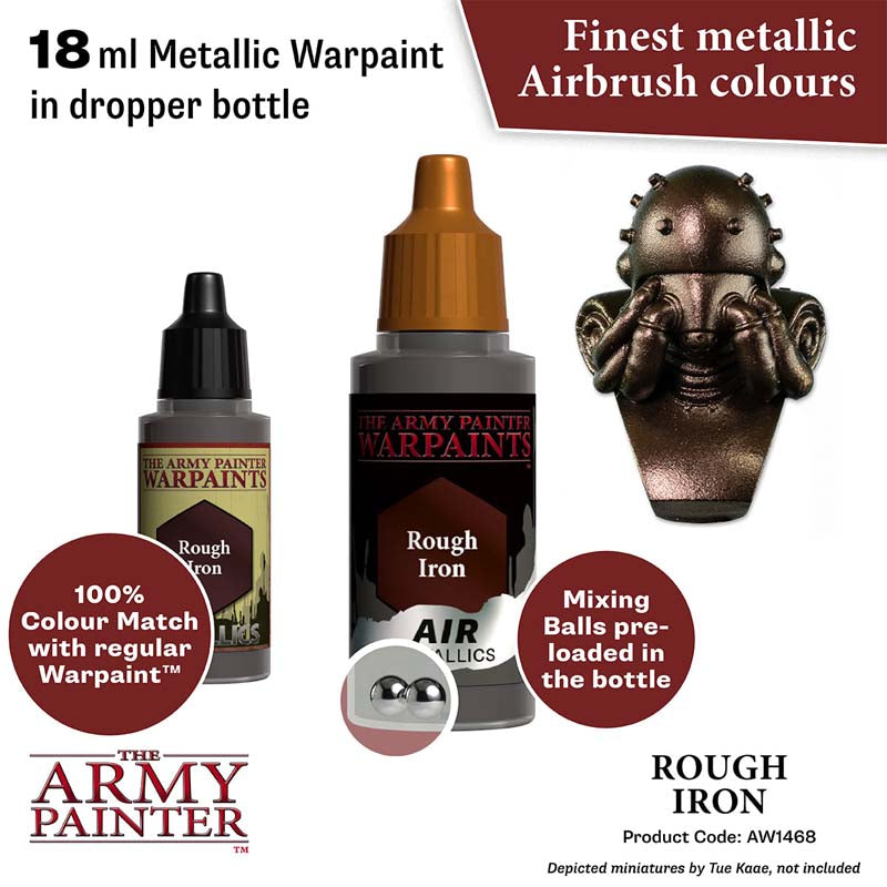 The Army Painter Air Rough Iron 18ml metallic warpaint with mixing balls for precise airbrush colors.