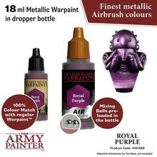 The Army Painter Air Royal Purple 18ml metallic airbrush warpaint with mixing balls in dropper bottle.
