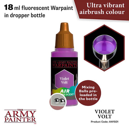 The Army Painter Air Violet Volt fluorescent 18ml Warpaint with mixing ball in dropper bottle for airbrush use