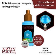 The Army Painter Air Blue Flux 18ml fluorescent warpaint with mixing balls and vibrant airbrush color.