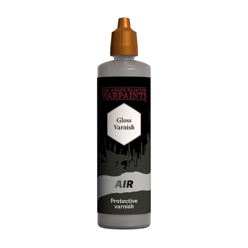 The Army Painter Air Gloss Varnish bottle with a precision tip for protective, glossy finish on miniatures.