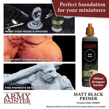 The Army Painter Air Primer Black 100ml dropper bottle for fine detail and ultra matt airbrush primer.