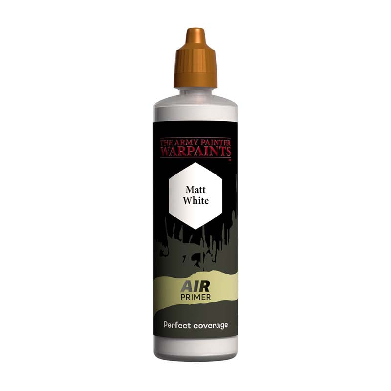 The Army Painter Air Primer White bottle with matt white paint designed for perfect coverage and airbrush use.