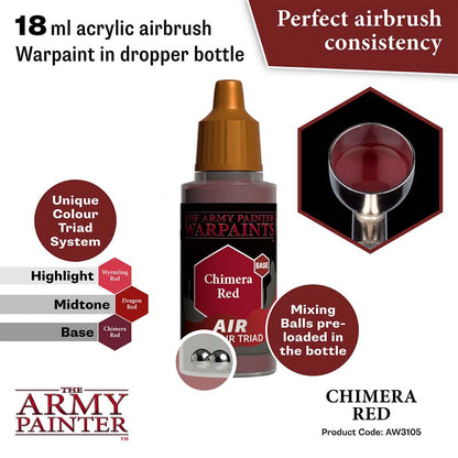 The Army Painter Air Chimera Red acrylic airbrush warpaint in 18ml dropper bottle with mixing balls inside