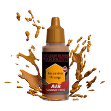 The Army Painter Air Incursion Orange bottle with vibrant orange paint splashes for miniature model airbrush painting.