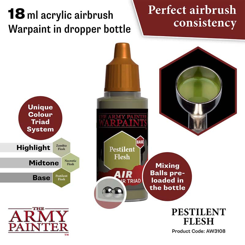 The Army Painter Air Pestilent Flesh 18ml acrylic airbrush warpaint with mixing balls for perfect consistency