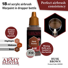 The Army Painter Air Husk Brown 18ml acrylic airbrush warpaint with unique color triad and mixing balls.