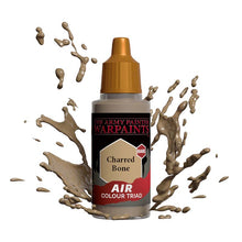 The Army Painter Air Charred Bone paint bottle with beige paint splashes highlighting airbrush base color for miniatures.