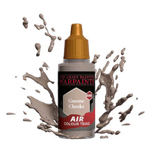 The Army Painter Air Gnome Cheeks paint bottle with beige base color and dynamic paint splash background.