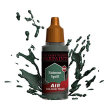 The Army Painter Air Ruinous Spell bottle with dark green paint splashes, designed for airbrush miniatures and models.