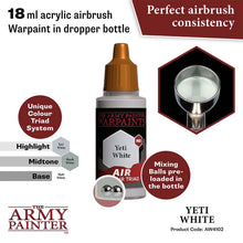 The Army Painter Air Yeti White acrylic airbrush warpaint in 18ml dropper bottle with mixing balls.