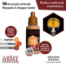 The Army Painter Air Orange Magma 18ml acrylic airbrush paint with dropper bottle and mixing balls for smooth consistency