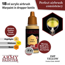 The Army Painter Air Imp Yellow 18ml acrylic airbrush warpaint with perfect consistency and mixing balls in dropper bottle