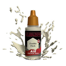 The Army Painter Air Zombie Flesh paint bottle with beige paint splashes, designed for miniature airbrush painting.