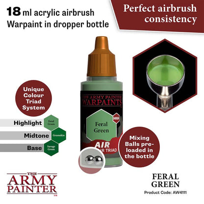 The Army Painter Air Feral Green 18ml acrylic airbrush warpaint with mixing balls and perfect consistency.