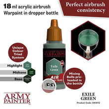 The Army Painter Air Exile Green 18ml acrylic airbrush paint with mixing balls for smooth airbrush use.
