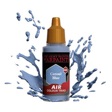 The Army Painter Air Consul Blue paint bottle with dynamic blue paint splashes showcasing vibrant air color triad shades.