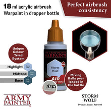 The Army Painter Air Storm Wolf acrylic airbrush paint with unique colour triad and mixing balls in dropper bottle