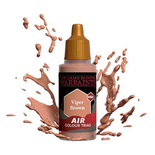 The Army Painter Air Viper Brown bottle with brown paint splashes for miniature painting and modeling.