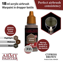 The Army Painter Air Cypress Brown 18ml acrylic airbrush paint with perfect consistency and mixing balls in dropper bottle