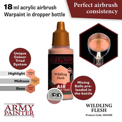 The Army Painter Air Wildling Flesh 18ml acrylic airbrush paint with perfect consistency and preloaded mixing balls.