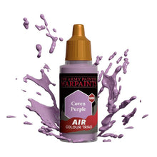 The Army Painter Air Coven Purple paint bottle with purple paint splashes for miniature painting and modeling.