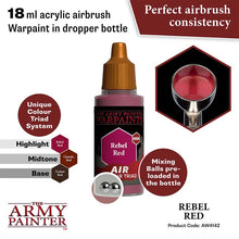 The Army Painter Air Rebel Red 18ml acrylic airbrush warpaint with mixer balls and color triad system.